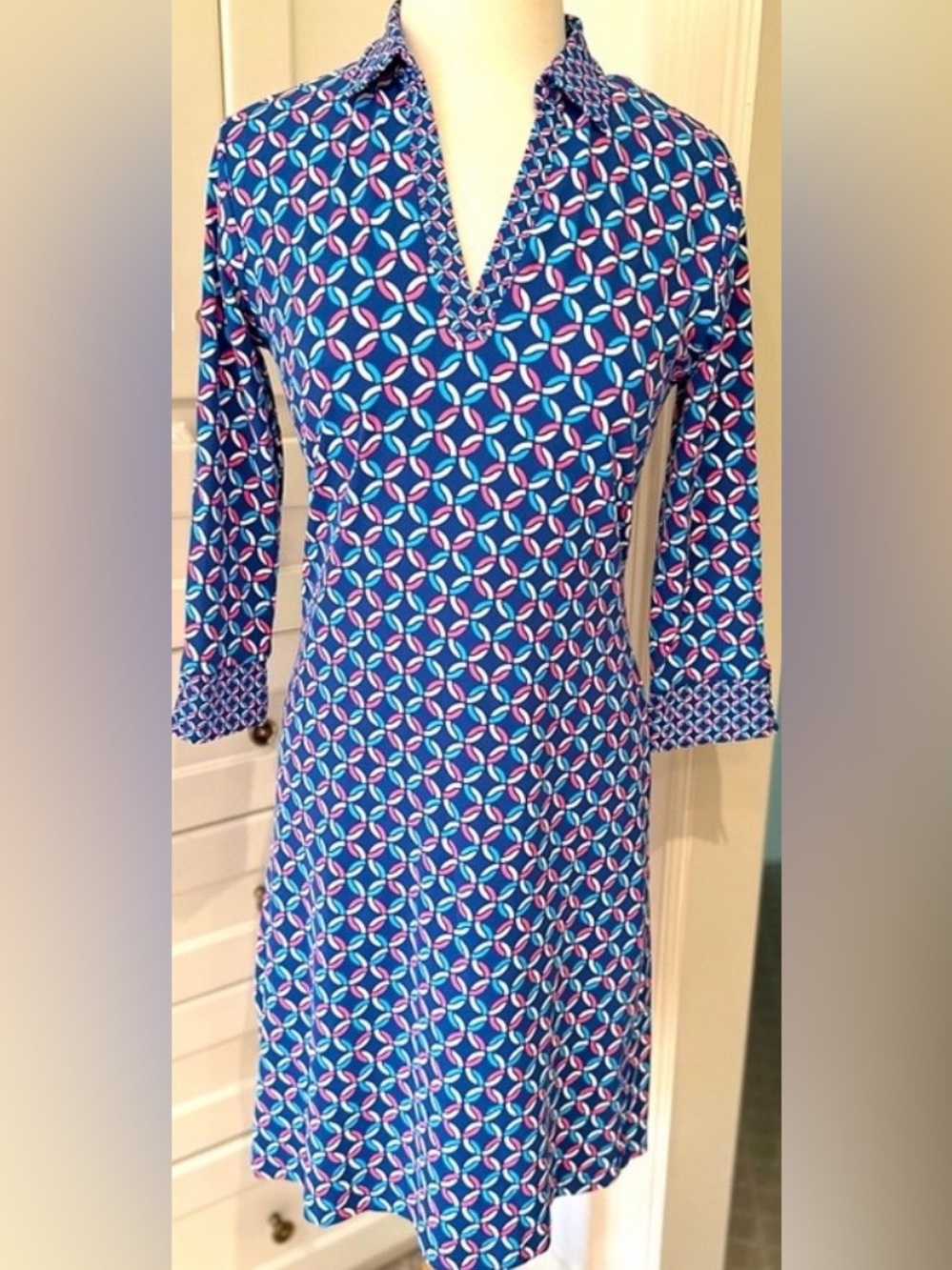 J. McLaughlin Navy and Pink Shirtdress